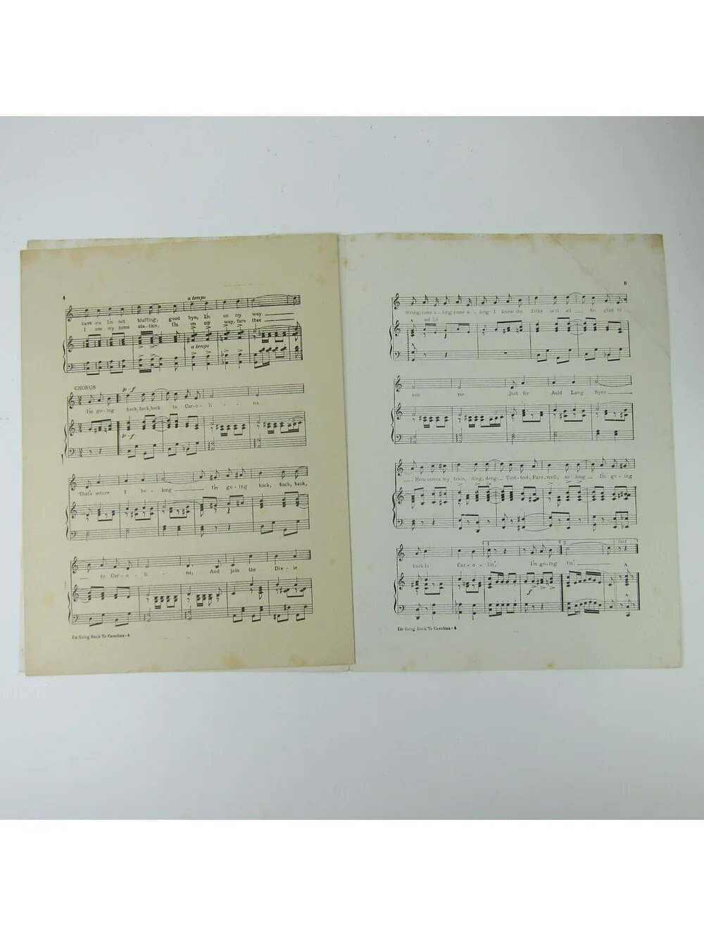Sheet Music I'm Going Back To Carolina Train Summers & Morris Cover Antique 1913